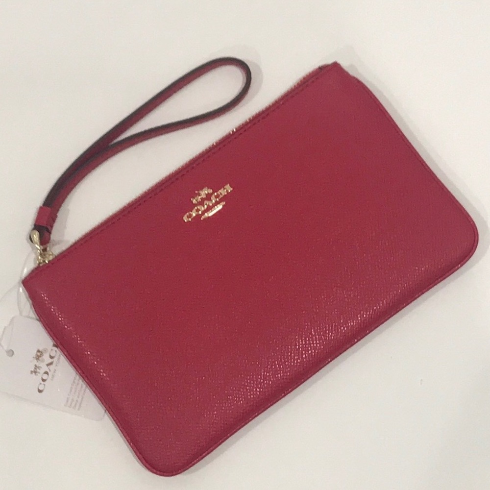 Nwt Coach Pink Crossgrain Large Leather Wristlet Wallet Bag